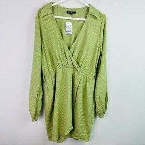 NWT BLUE BLUSH Green Faux Wrap Mini Dress L